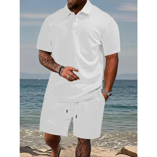 Men’s Casual Polo Shirt & Drawstring Shorts Set